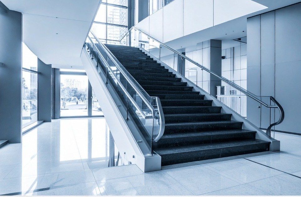 Modern commercial office building lobby in San Francisco kept spotless by NobleClean SF