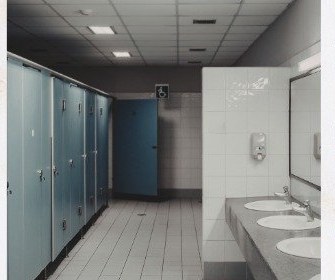 Commercial restroom stocked and maintained by NobleClean SF