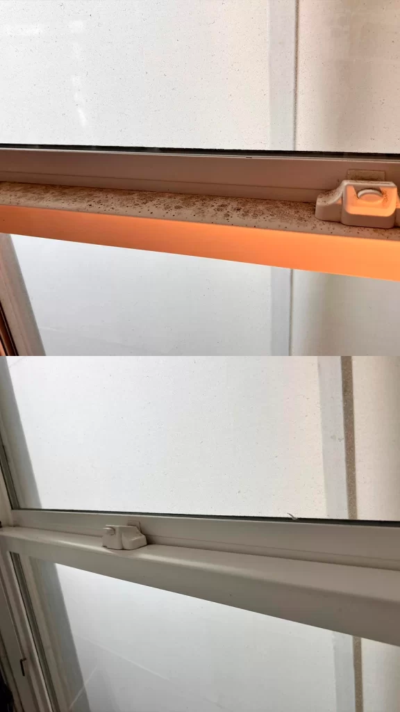 Before and after of a kitchen cleaned by NobleClean
