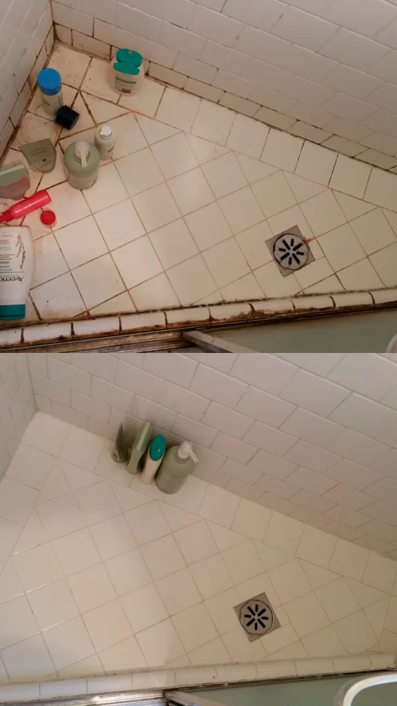 Before and after of a living room cleaned by NobleClean