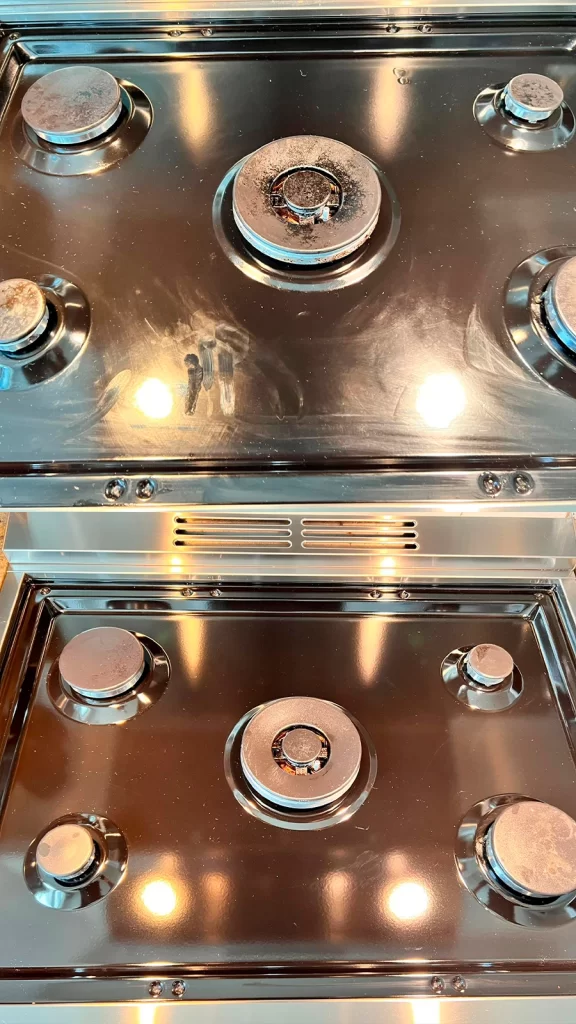 Before and after of a kitchen deep clean by NobleClean